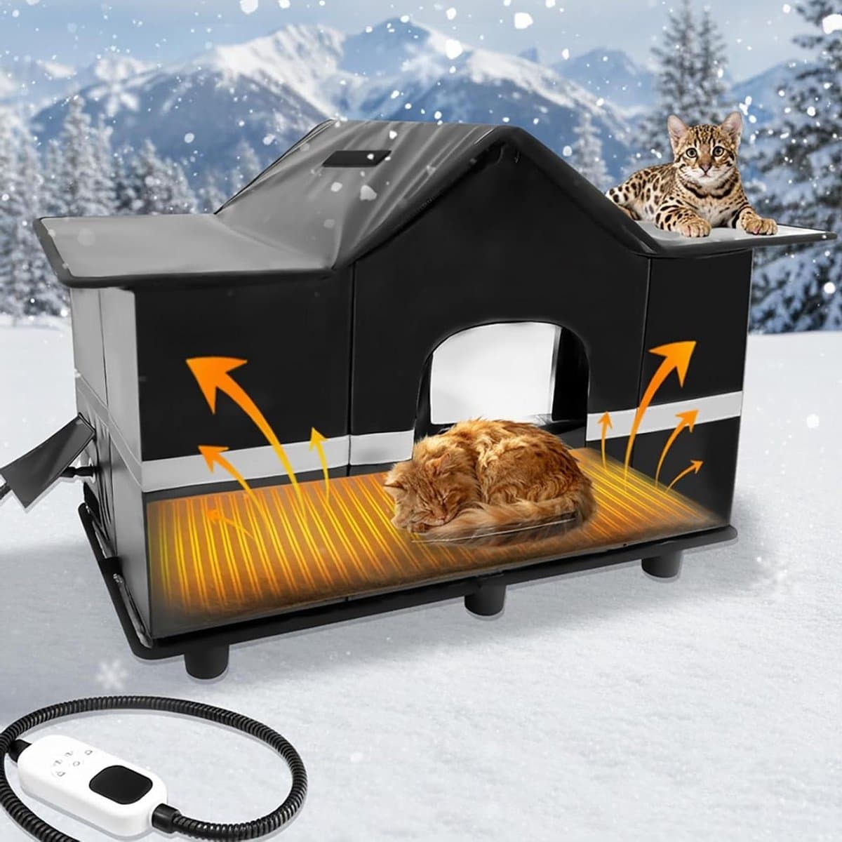 Verwarmd kattenhuis - Buitenverblijf isolatie - Bescherming dieren - Geïsoleerd dakraam - 63 cm - Zwart