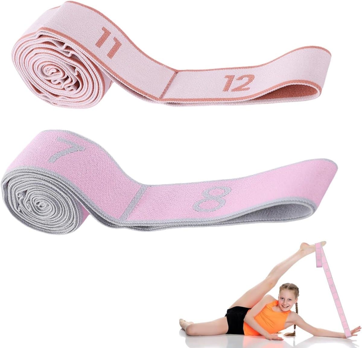 2 stuks yoga-stretchband met 8 lussen, yogariem, stretchband, yogaband, fitnessband met lussen, yogaband, weerstandsbanden, stretchband, voor fitness en stretchoefeningen, pilates, dans, gymnastiek