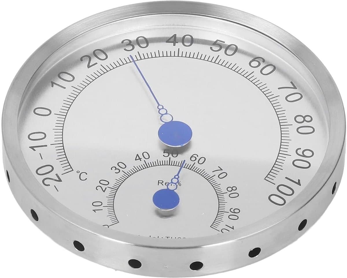 Ronde Buitenthermometer - Hygrometer Weerstation - Buitenweer Monitoren - Waterdicht Roestvrij Staal - 21 Centimeter - Zilver
