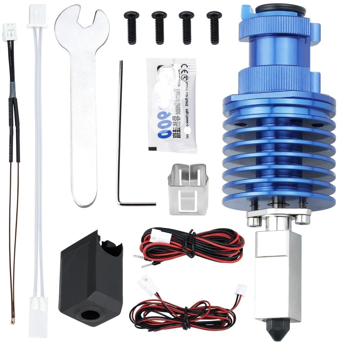 3D Printer Hotend - Verwarmingsblok Kit - Hogere Printsnelheid - Vernikkelde Koperen Verwarming - 0.4 mm Mondstuk - Zilver