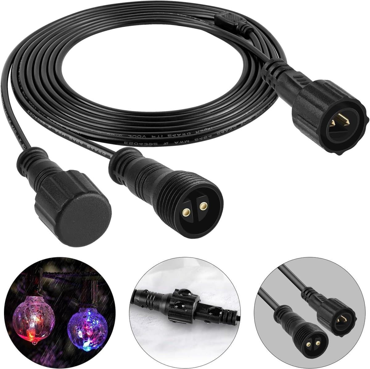 Lichtsnoer Verlengkabel - Extra Kabel - Buitenverlichting - Waterdicht 2-polig - 1 Op 2 - Zwart