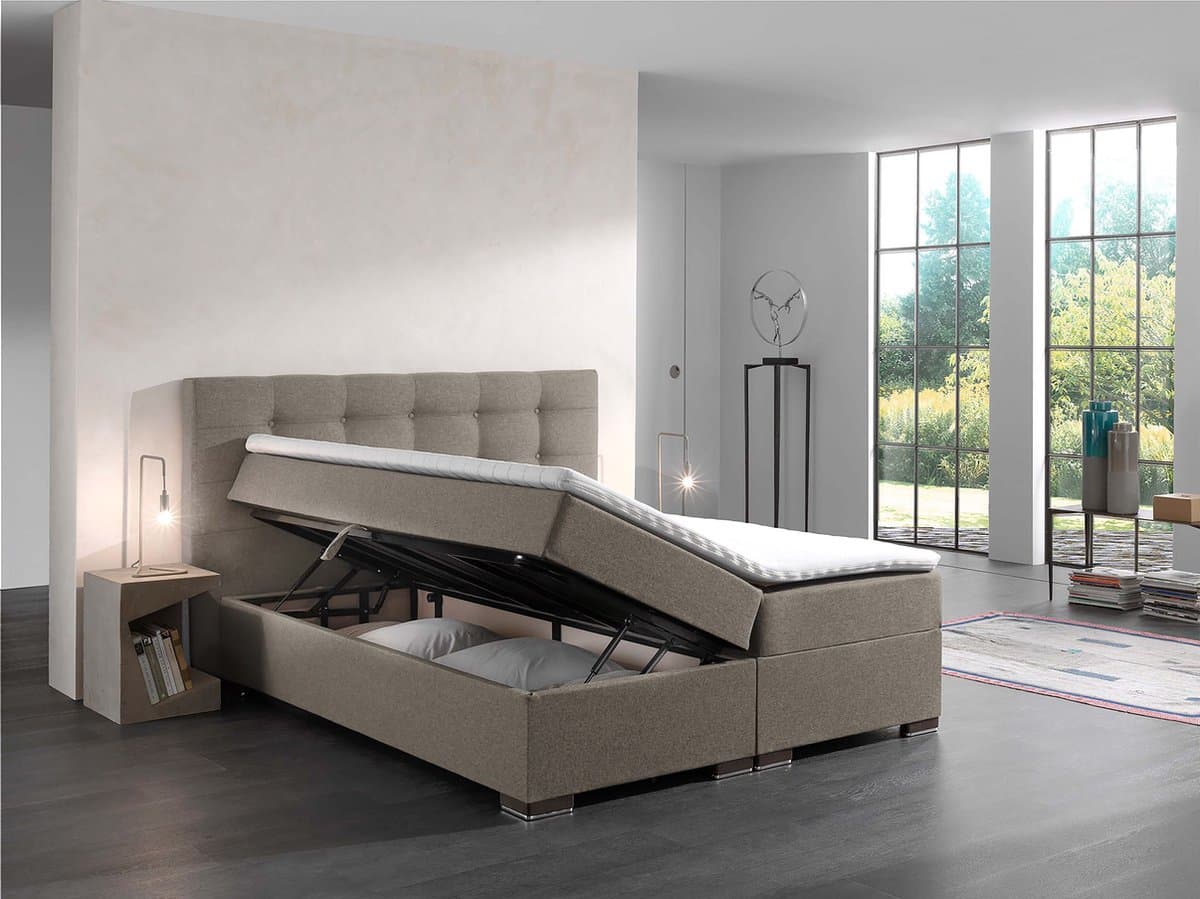 Boxspring Malaga taupe 180cm compleet bed met OPBERGRUIMTE zetels en bedden