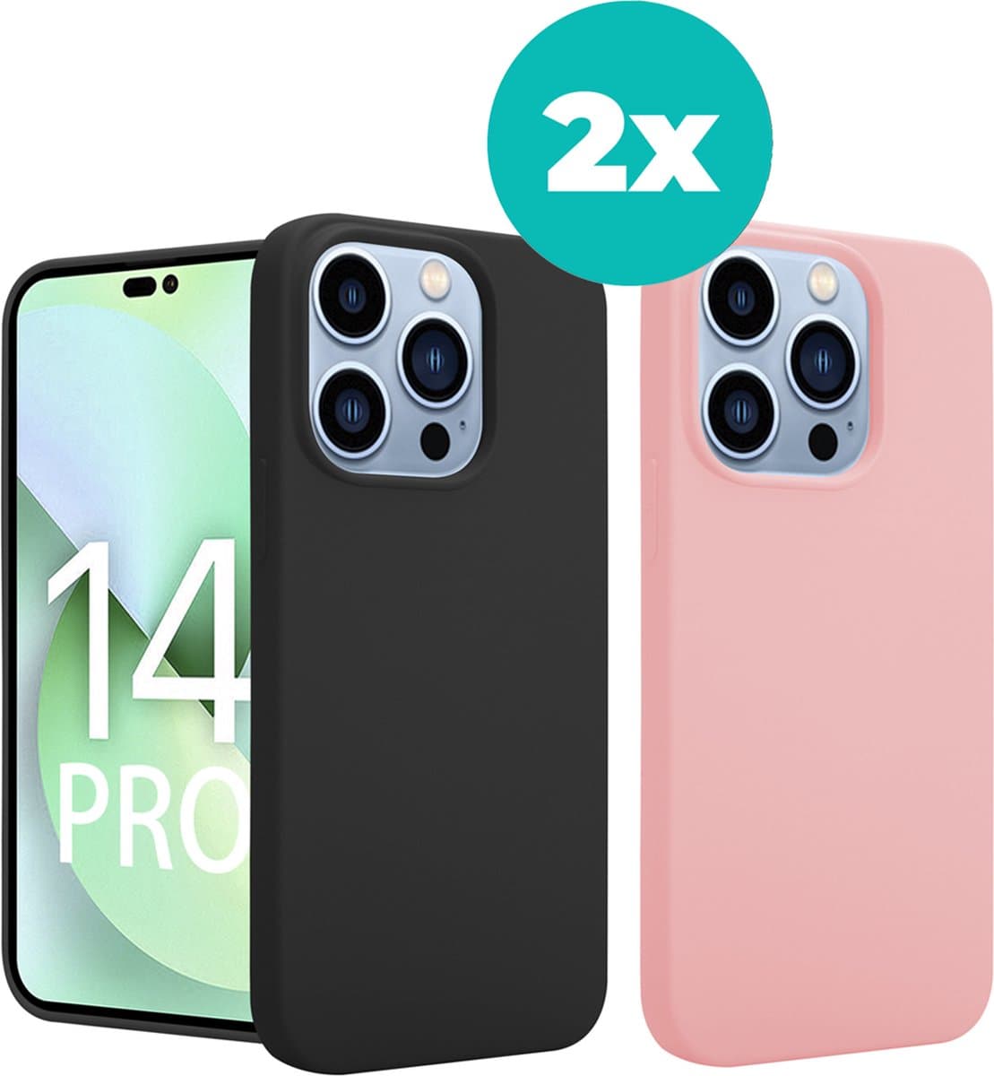Hoesje geschikt voor iPhone 14 Pro hoesje - ShieldCase 14 Pro case - Bundel - Siliconen hoesje dun - Set van 2 (Roze & Zwart)