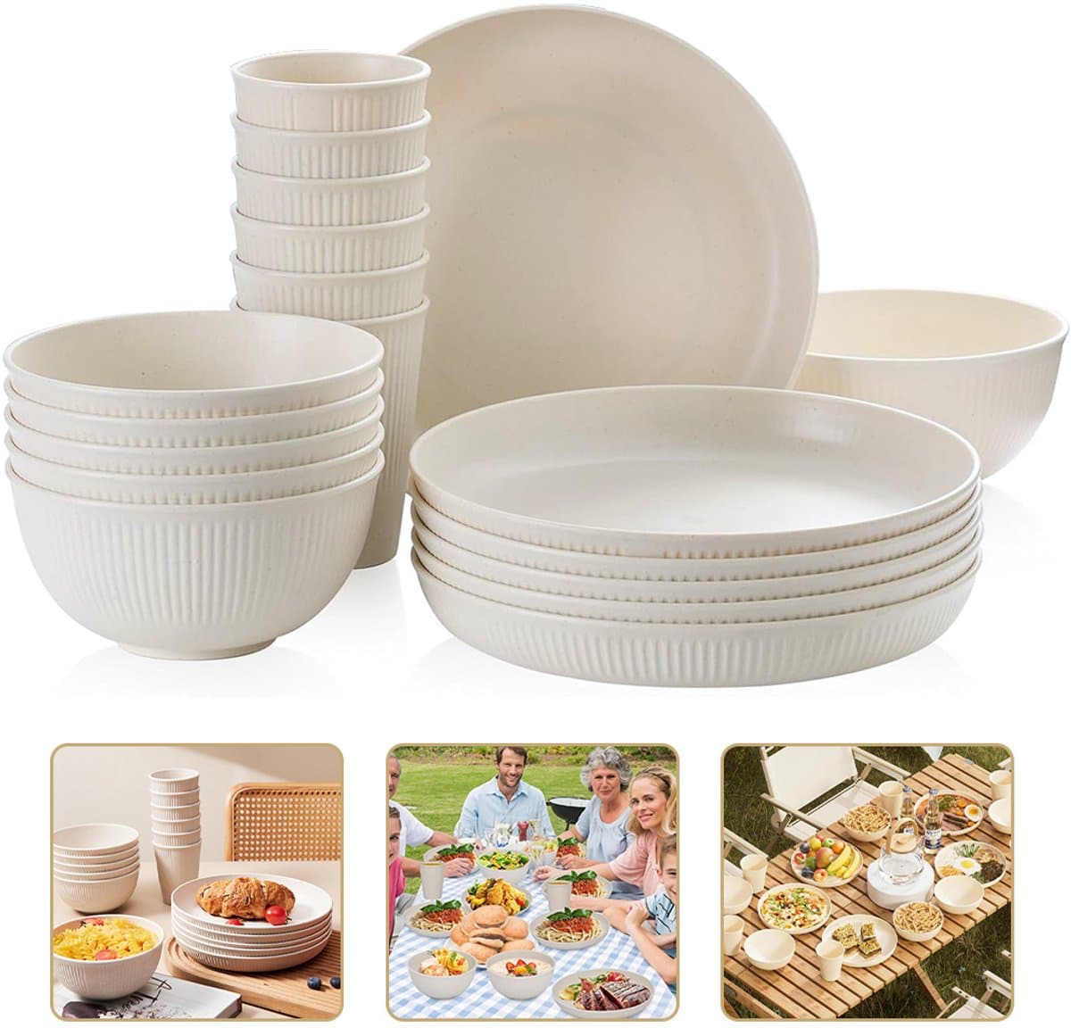 Serviesset 6 Persoons - Tarwestro - BPA vrij - Magnetronveilig - Vaatwasserbestendig - Milieuvriendelijk - Beige