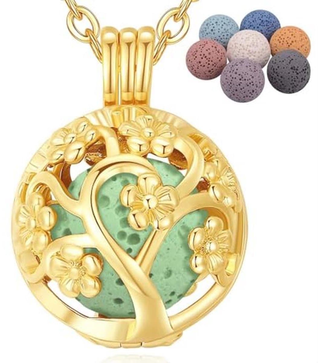 Aromatherapie ketting diffuser met Keltische liefdesknoop en lavasteentjes - 61 cm