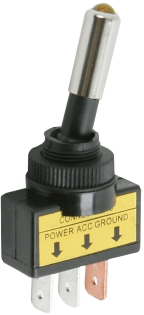 2x Tuimelschakelaar Met Gele LED SPST ON-OFF - Toggle Switch 12V DC 20A - Inbouw Schakelaar Met LED Indicatie Voor Voertuigen En Elektrische Apparatuur - Inbouwdiepte 26mm - Aansluitingen 3x6,4mm - Verkoopeenheid 2 Stuks [09058SA]