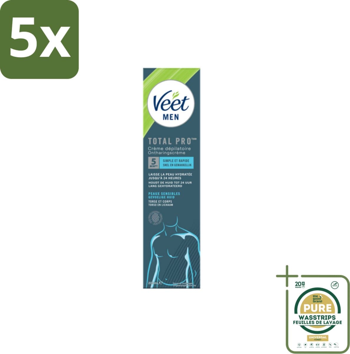 5 x Veet Men - Ontharingscrème - Gevoelige Huid - Milde Formule - 200 ml - Grootverpakking - Ontharingscrème Gevoelige Huid - Ontharingscrème Voor Mannen - Ontharingscrème Voor Gevoelige Huid - Ontharingscrème Voor Benen - Ontharingscrème Voor Rug