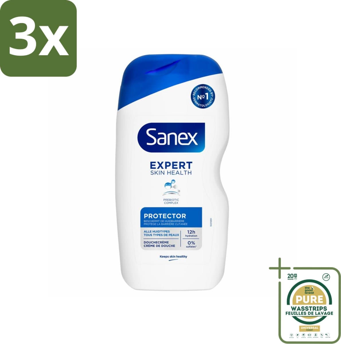 3 x Sanex Douchecrème Expert Skin Health Protector 400 ml - Grootverpakking - Huidbescherming - Douchecrème - Huidversterking - Hydratatie - Pre- En Postbiotica