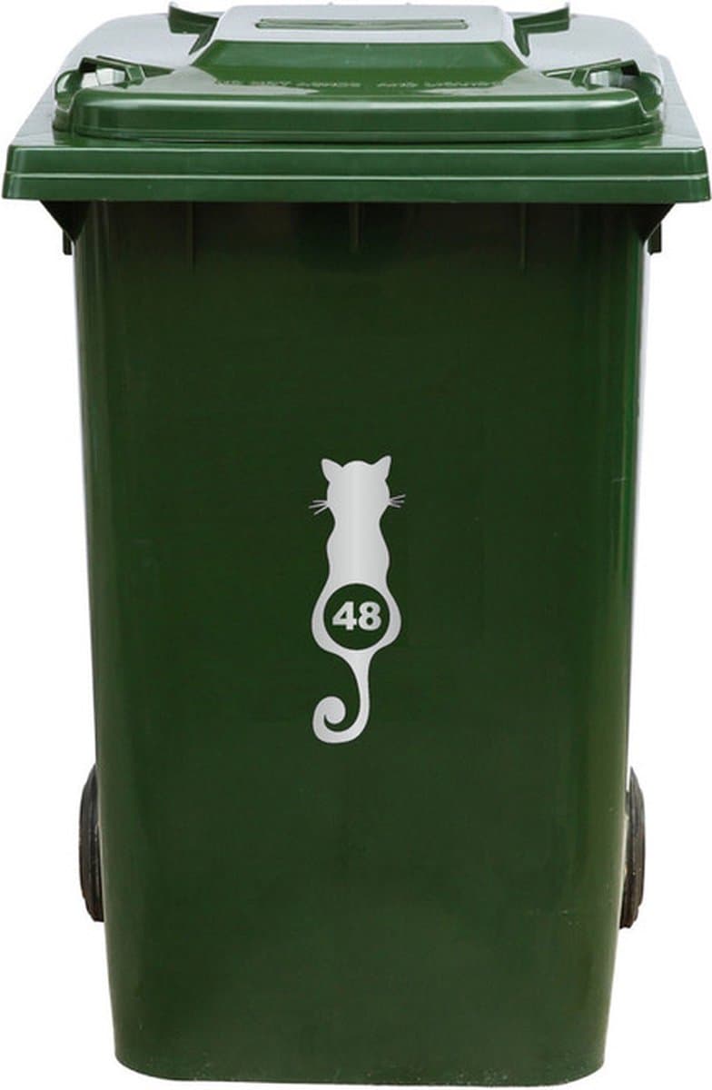 Kliko Sticker / Vuilnisbak Sticker - Kat - Nummer 48 - 23x8 - Zilver