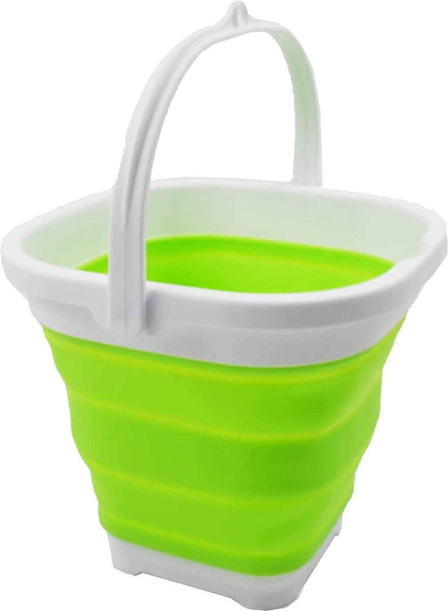 Goodivery ® Super Mini vierkante opvouwbare kunststof emmer, 2,6 l, opvouwbare vierkante bak, draagbare viswateremmer, ruimtebesparende outdoor waterpot (wit/grasgroen)