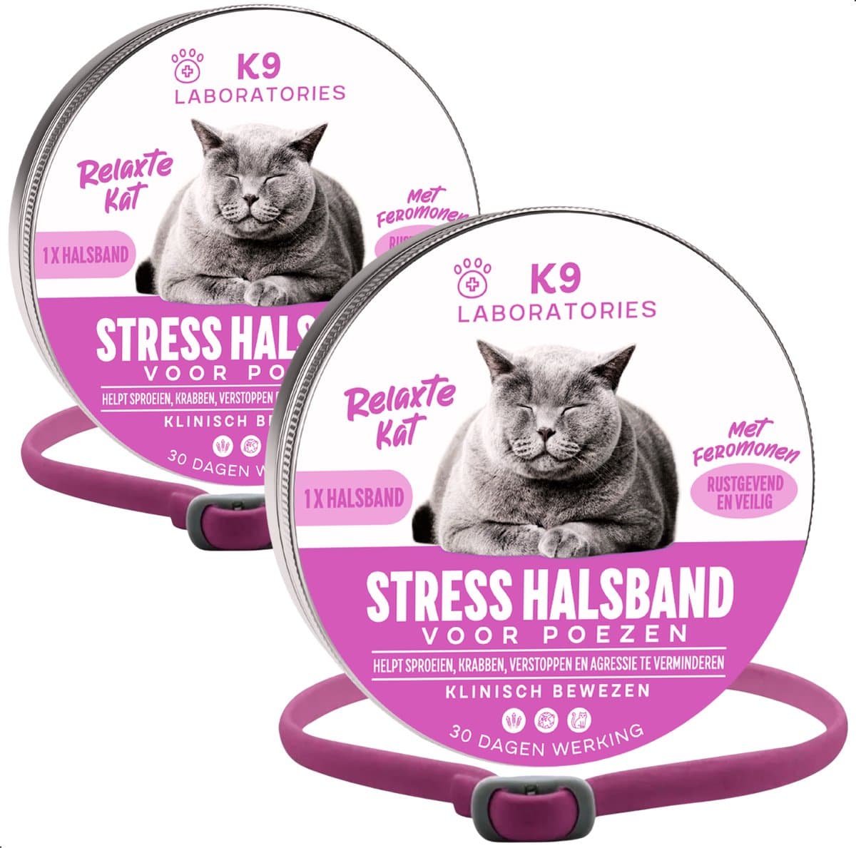Feromonen halsband kat Roze - 2 stuks - Antistress middel voor katten - Stress halsband - antistress halsband - feromonenhalsband kat