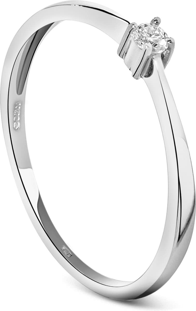 Miore Pure Ring Dames - 9 Karaat - Zilverkleurig - Met Diamanten - Trouwringen - set - Maat 52