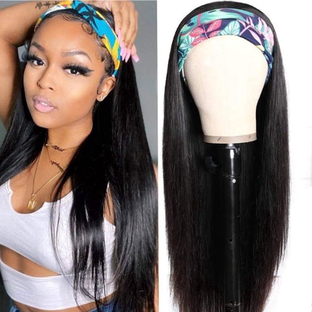 Pruiken Voor Dames - Stijl Haar Incl. Haarband - 100% Echt haar - Human Hair - Gemakkelijk Te Bevestigen - Glanzend En Dik Haar - Zwart - Stijl Haar 51 cm