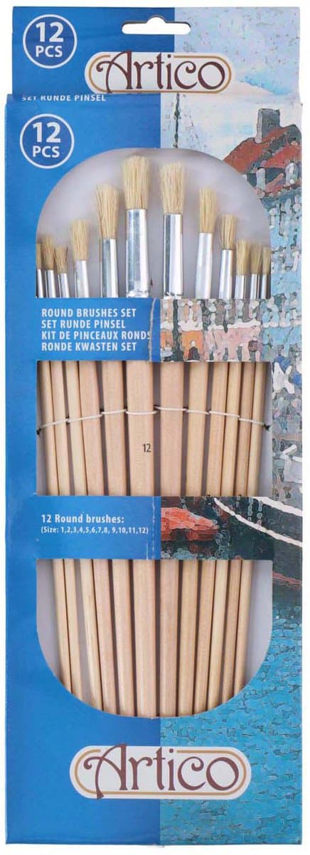 Artico Ronde penseelset - 12 stuks, houten handvat