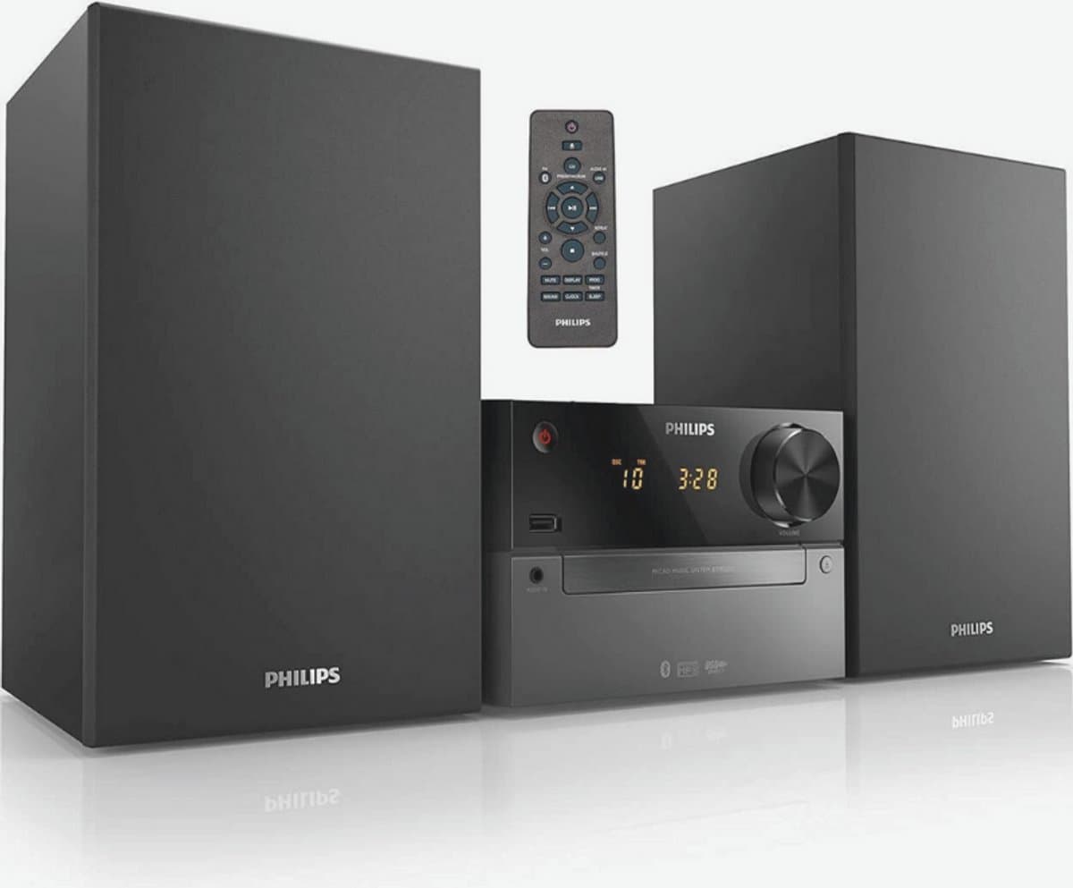 12 Stereo-Installatie Met Bluetooth – Microsysteem Met DAB+/FM Radio, MP3-CD, 60W Geluid, USB Oplaadpoort, Basreflex Luidsprekers & Digital Sound Control