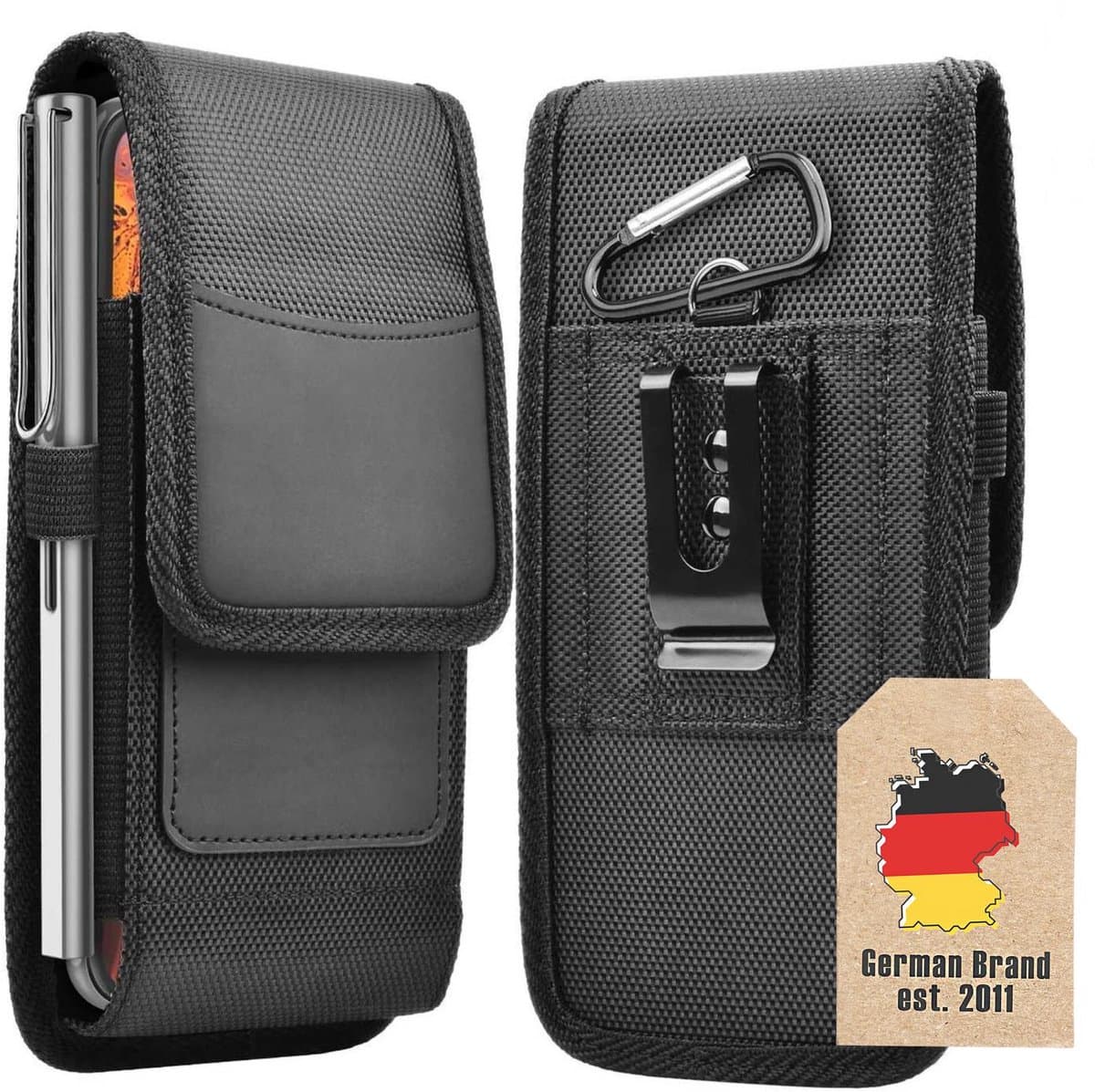 Cadorabo Mobielhoesje met riemclip geschikt voor Huawei ASCEND Y625 in ZWART - Praktisch beschermhoesje met karabijnhaak Case Cover met penhouder