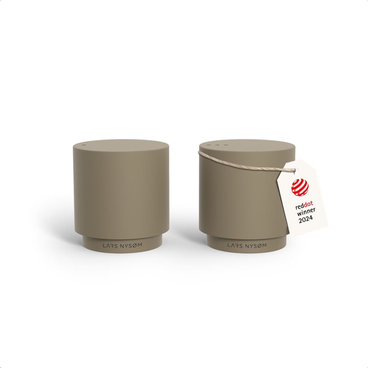 LARS NYSØM Svæve Set Roestvrijstalen Peper- en Zoutstel - Modern Minimalistisch Ontwerp - Eenvoudig Navullen (Taupe Brown)