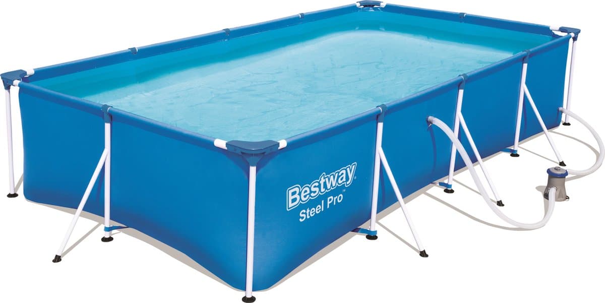 Bestway Stalen Frame Zwembad - Rechthoekig, 400 x 211 x 81 cm, Blauw