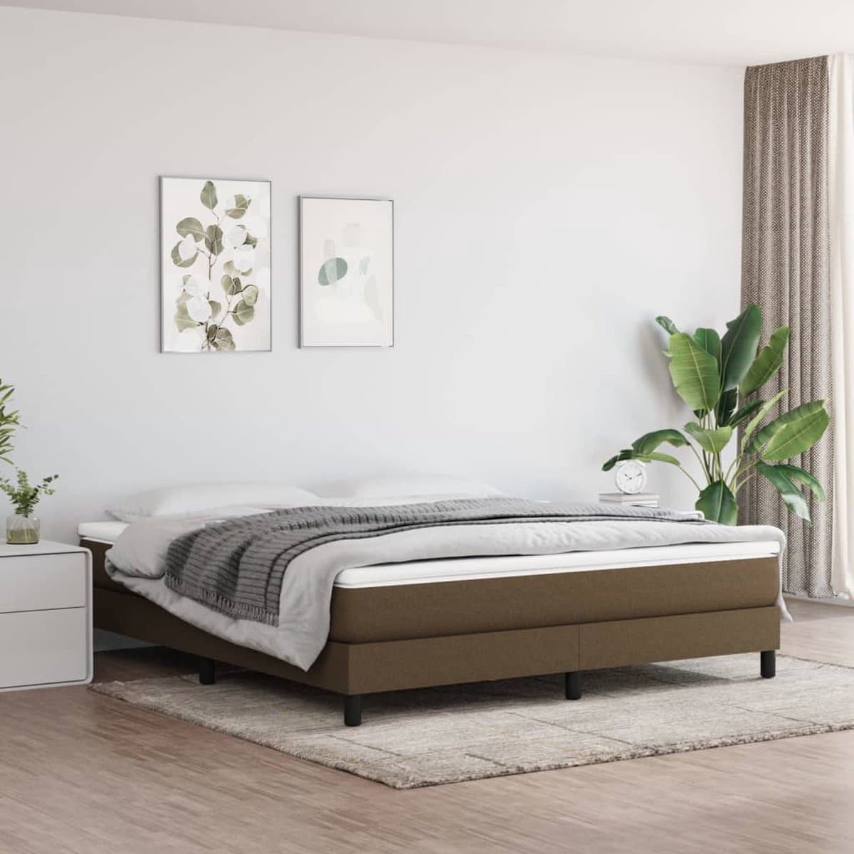 vidaXL - Boxspring - met - matras - stof - donkerbruin - 180x200 - cm