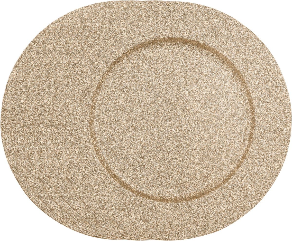 Feeric Diner/kerstdiner onderborden - 8x st - goud - glitter - kunststof - D33 x H1,6 cm