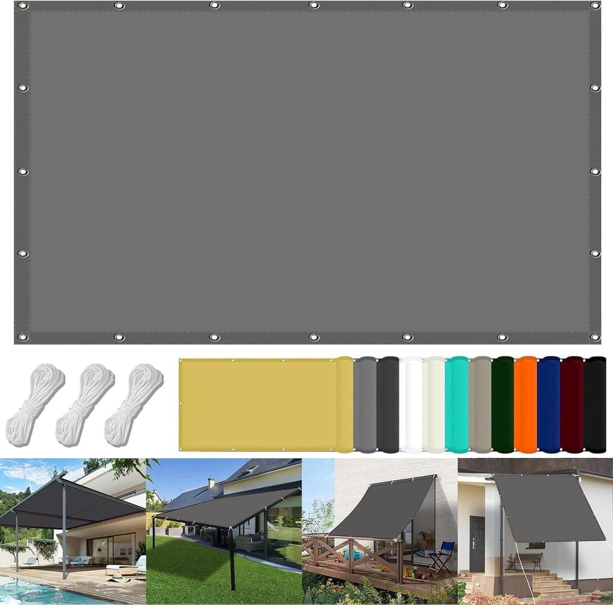 Sunshade Awning 150 x 550cm Water Resistant Sunscreen Awning UV Block with Free Rope and Grommets Garden and Patio Sunshade Shade Cloth Terrace Garden, Light Grey