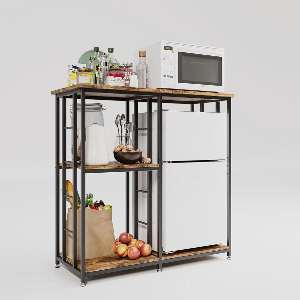 Barkast met Koelkastruimte - Koffiebar Keukenrek - Opslag en Organisatie - Verstelbare Planken - 106 cm breed - Vintage Bruin