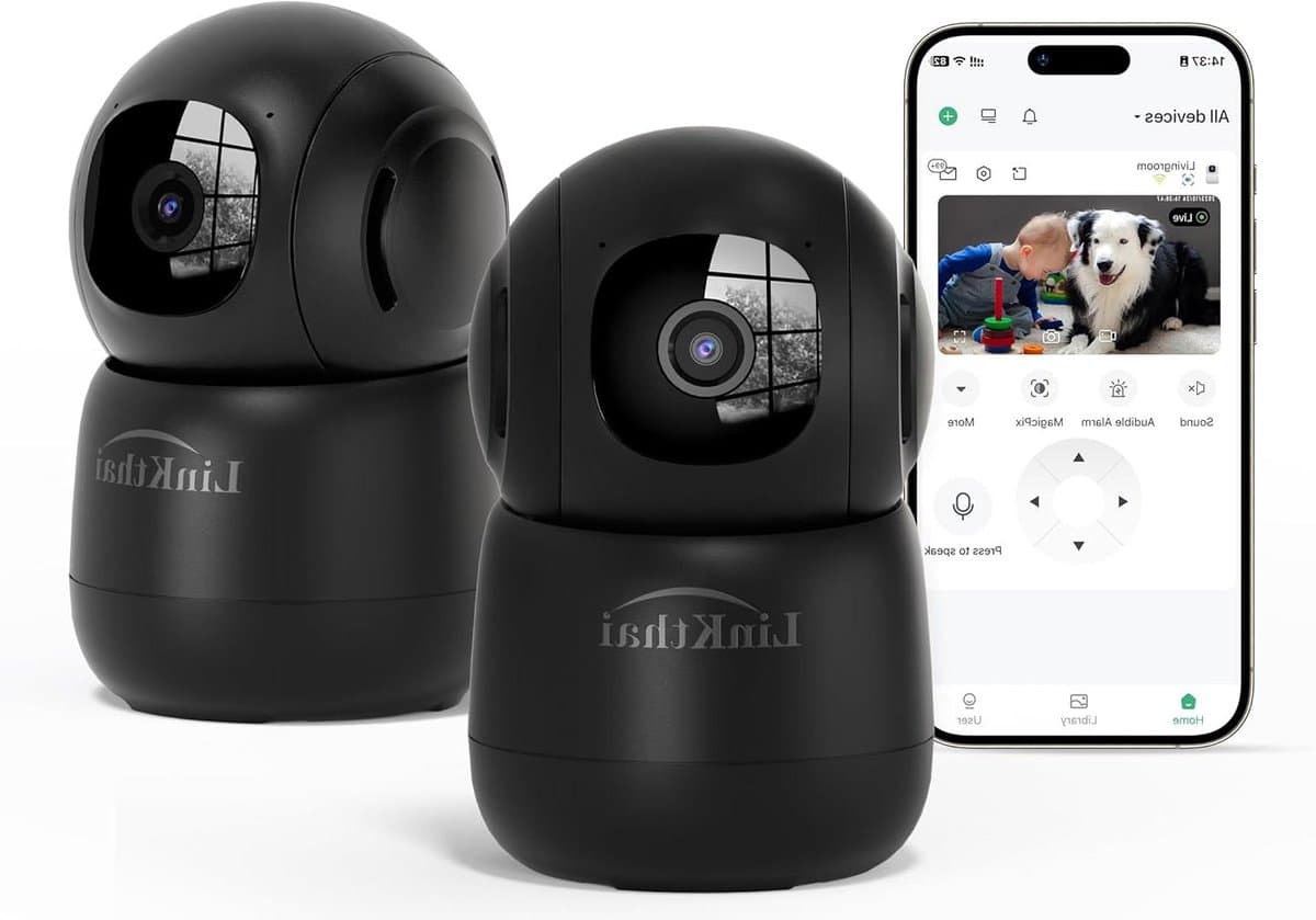 Huisdiercamera Binnen - Beveiligingscamera Draadloos - Huis Bewaken - 360 Graden Panoramisch - 2 Stuks - Zwart
