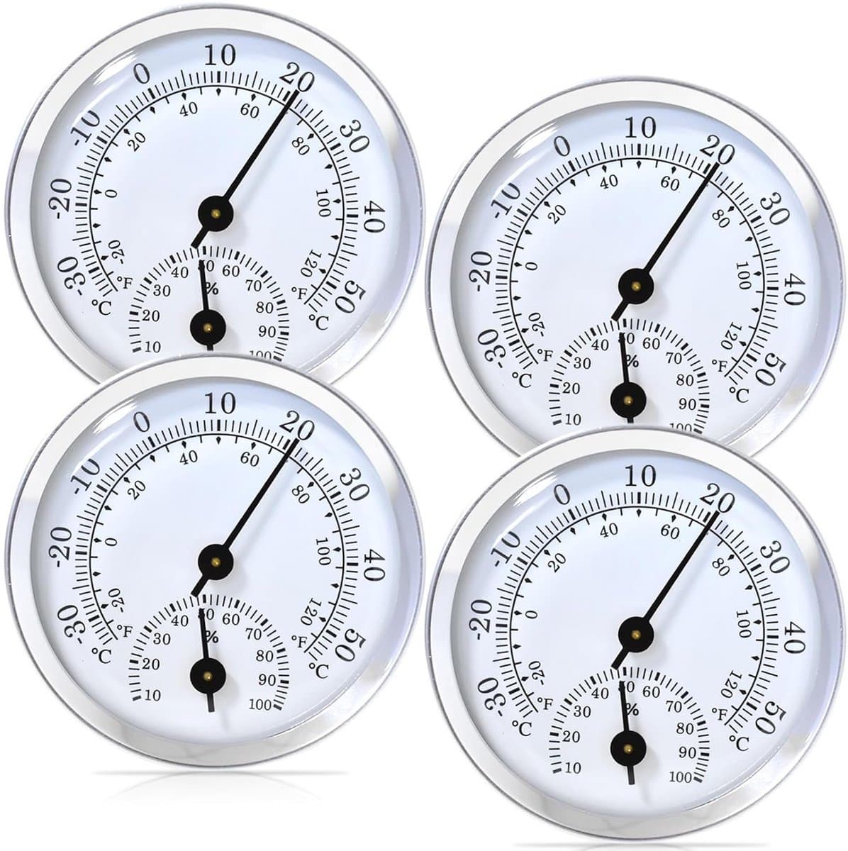 Thermometer Hygrometer Set - Meetinstrumenten - Binnenklimaat Monitoren - Analoge Weergave - 58 mm Diameter - Zilverkleurig