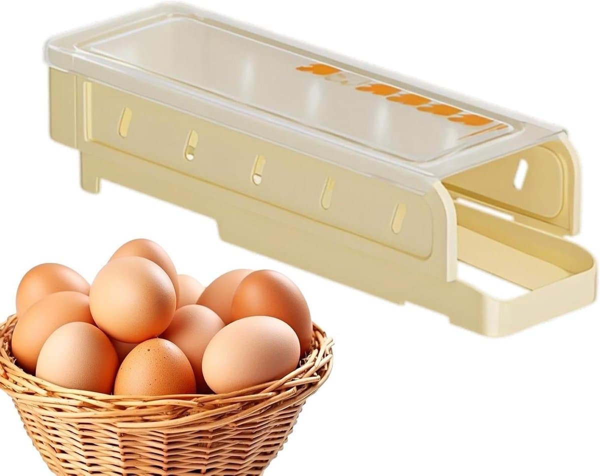 Eierrek Koelkast - Eierdispenser Stapelbaar - Keuken Organiseren - Automatische Rolplank - 7.5x9.5x7.5 cm - Transparant