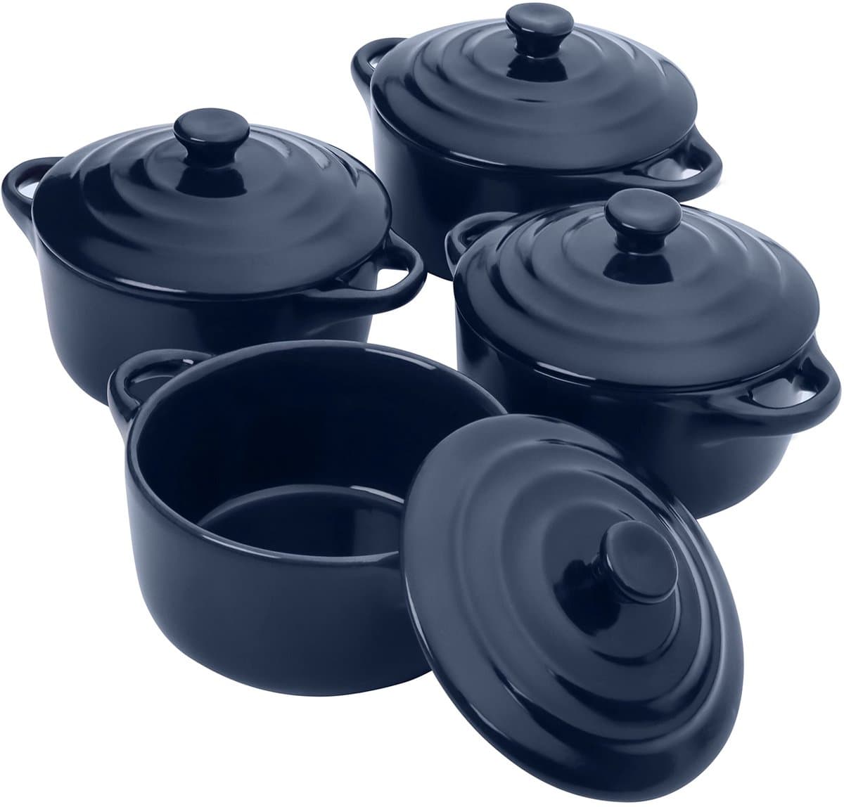 Dailygoody - Mini-Keramische Stoofpot - Ovenbestendig - 170 ml - Blauwe Schotels - Ideaal voor Bakken en Soufflés - Set van 4