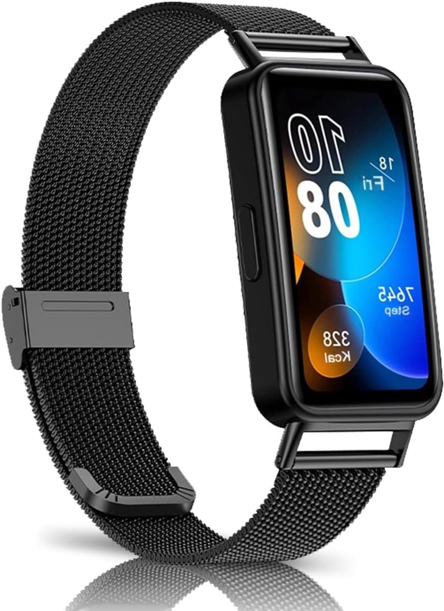 Ademend Vervangarmband voor Huawei Band 8 - Woven RVS Mesh Horlogeband voor Mannen en Vrouwen - Zwart, Stijlvol en Duurzaam