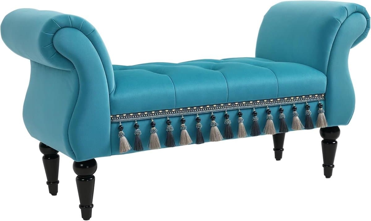 Gestoffeerde Bank - Luxe Kruk - Extra zitplaats - Vintage capitonnering - 117 x 40 x 58 cm - Blauw