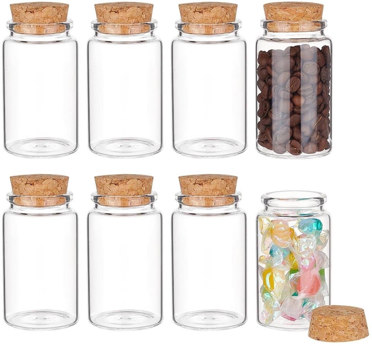 Glazen Flessen 100ml - 8 Stuks - Mini Flesjes - Kurkstop - Ideaal voor Bruiloften - Doe-het-zelf Handwerk - Klassieke Stijl