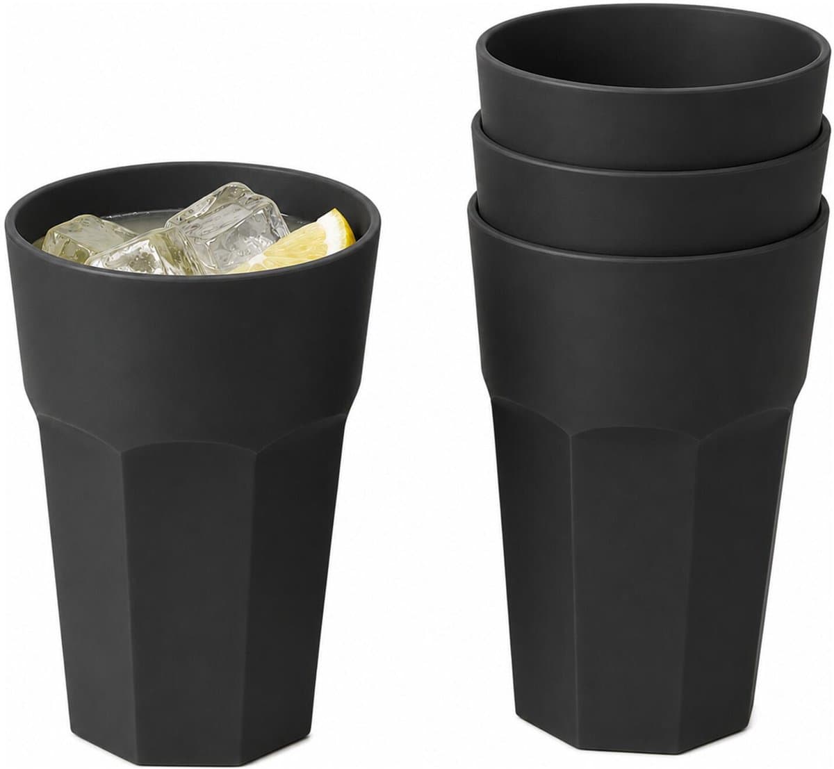 Plasticforte onbreekbaar drinkglas - 4x - kunststof - zwart - 520 ml - drinkglazen - lichtgewicht - 9 x 13 cm - stapelbaar