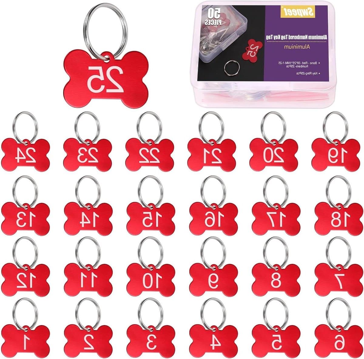Aluminium Labels - Nummer Tags - Objecten Markeren - Waterproof en Krasbestendig - 50 Stuks - Rood