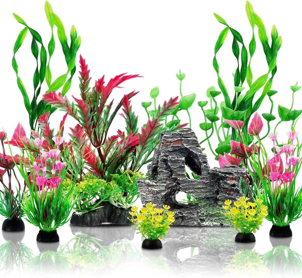 Kleurrijke Aquarium Planten en Grotten Decor Set - 12 Stuks Kunstplanten voor Aquaria, Onderwater Decoratie en Aquatische Versiering