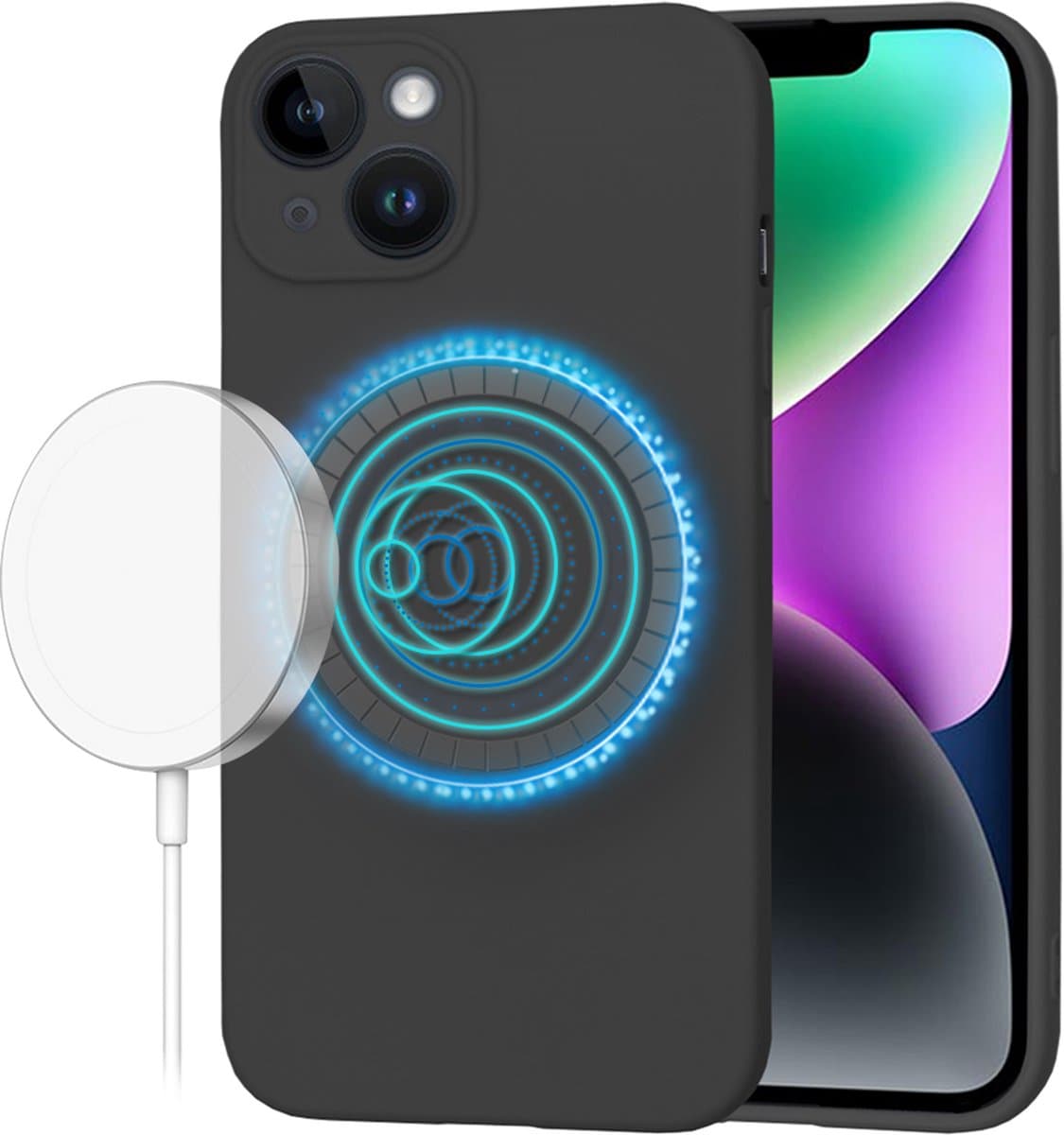 Hoesje geschikt voor Apple iPhone 14 - Techsuit Soft Flex Silicone Back Cover - Geschikt voor MagSafe - Black