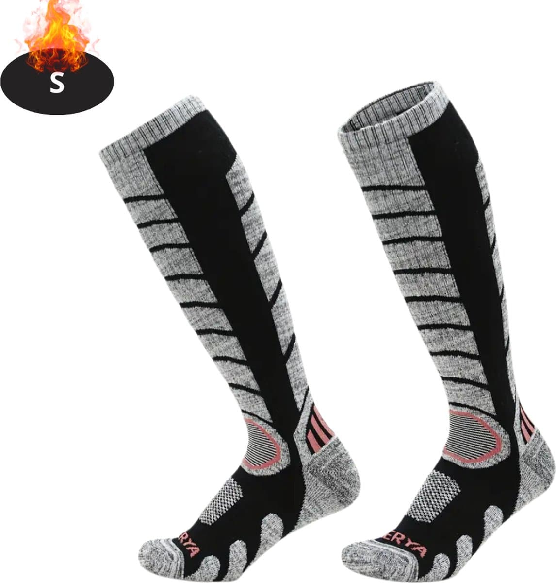 Livano Skisokken - Ski Sokken - Warme Sokken - Lange Huissokken - Thermo - Compressie - Zwart - S - 2 paar