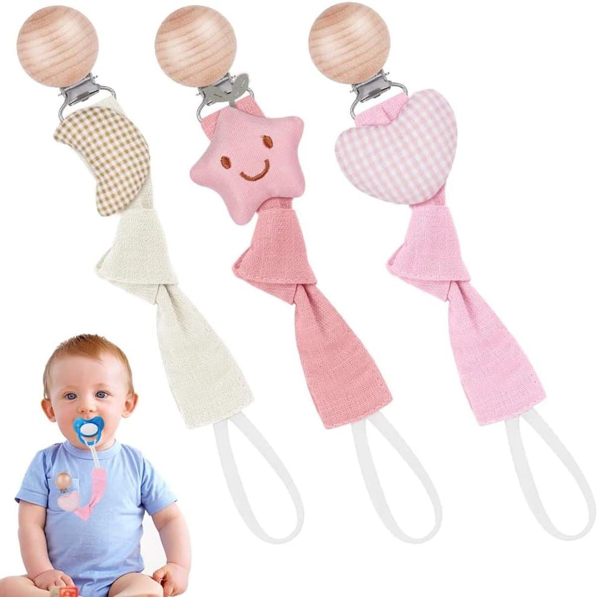 Fopspeen clip van katoen voor baby's - jongens en meisjes - cadeau voor baby's - Sterrenpatroon