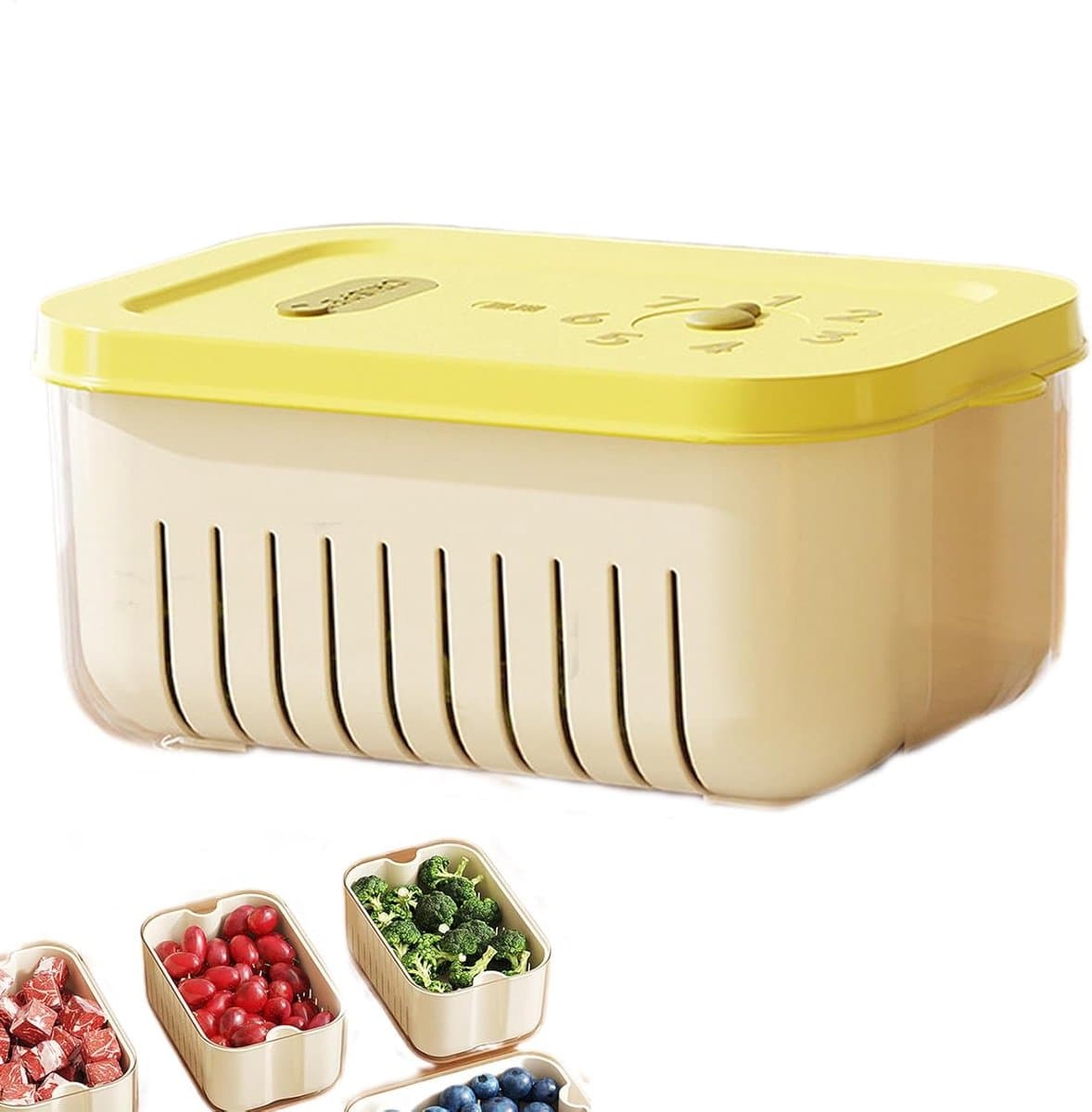 Voedselcontainer Met Deksel - Koelkast Organizer - Verse Voedsel Bewaren - Magnetronbestendig - 18 x 13 cm - geel