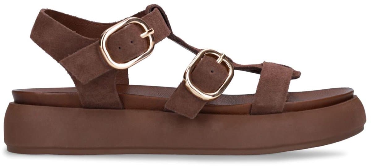 Manfield - Dames - Bruine suède sandalen - Maat 41