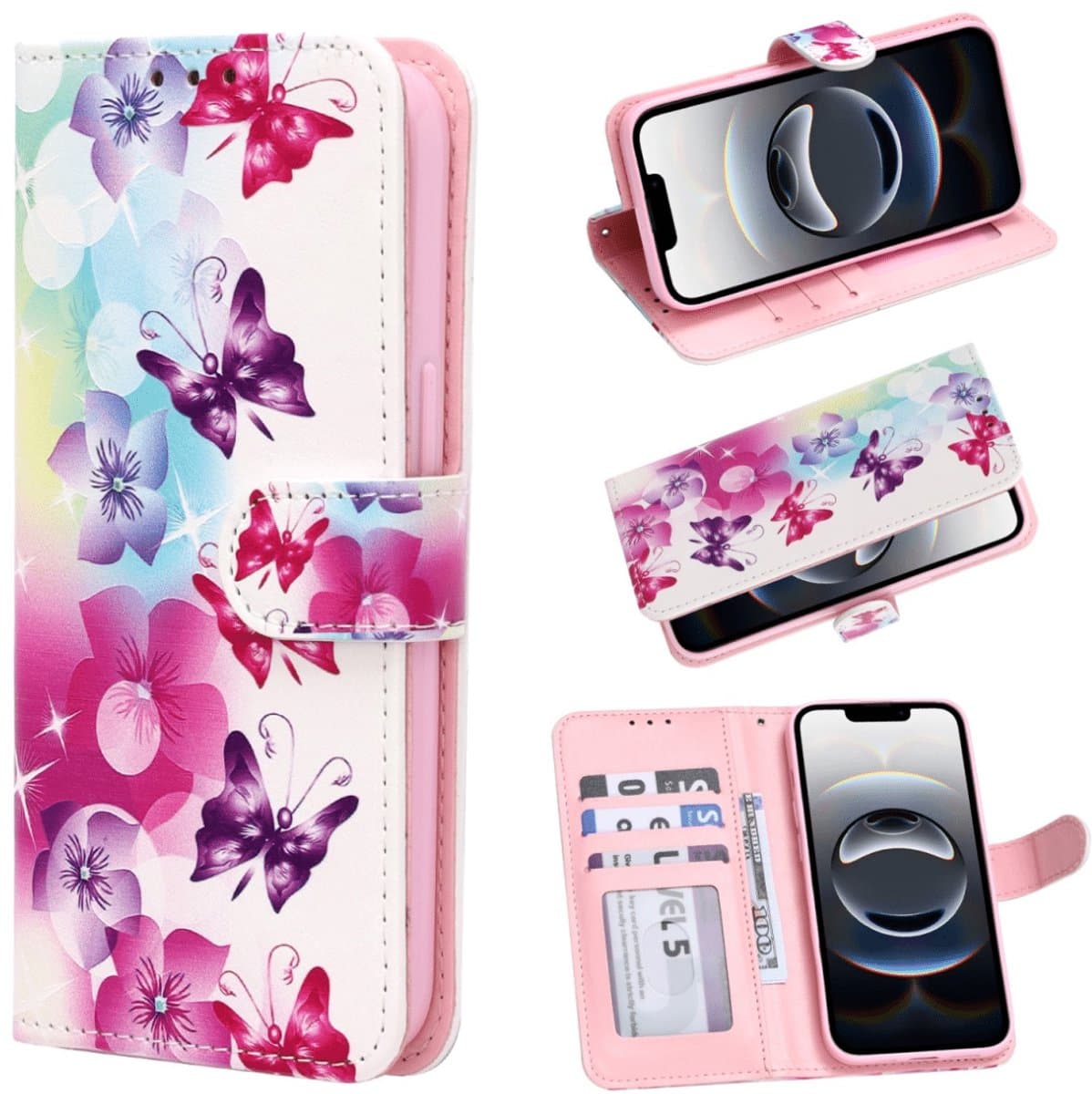 Casemania - Bookcase Print Hoesje – Geschikt voor Samsung S26 Plus - Bloemen Vlinder Roze