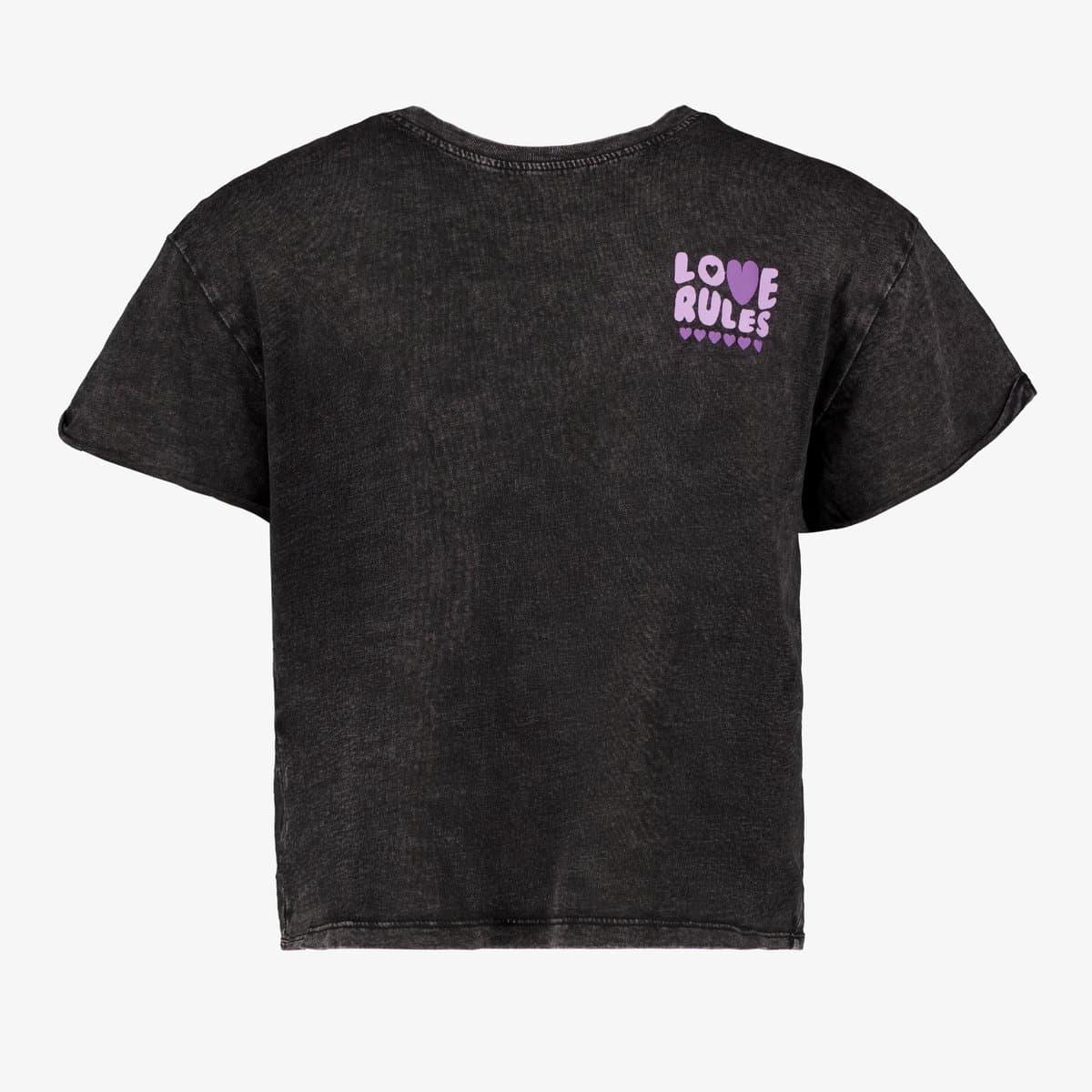 Meisjes Acid Wash T-shirt met backprint zwart - Maat 170/176