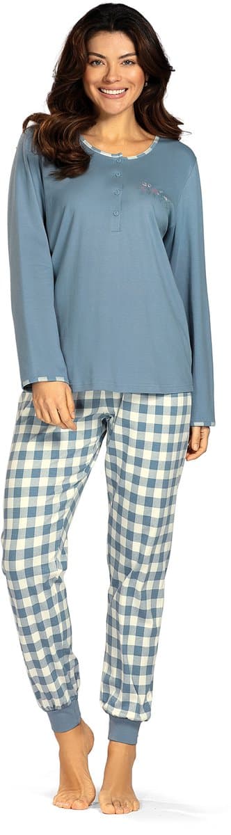 Comtessa - Dames winter pyjama - Katoen interlock - Blauw - Maat 50