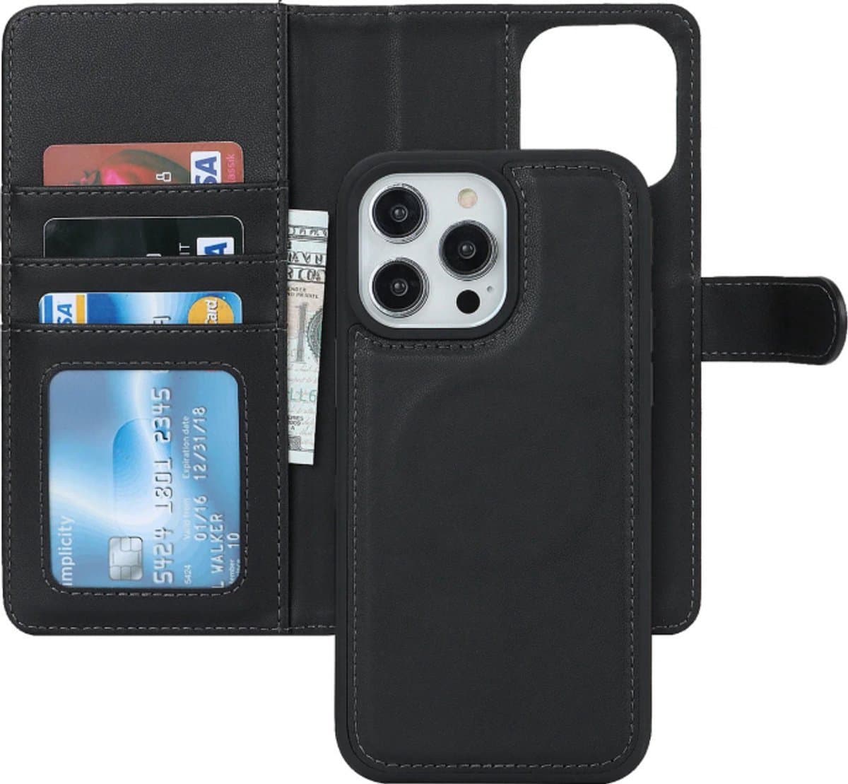 2-in-1 Magnetische PU Portemonnee Hoes Geschikt voor iPhone 16 Pro Max - Bescherming, Kaartsleuf, Draagbaar, Elegante Design, Anti-Slip en Schokbestendig