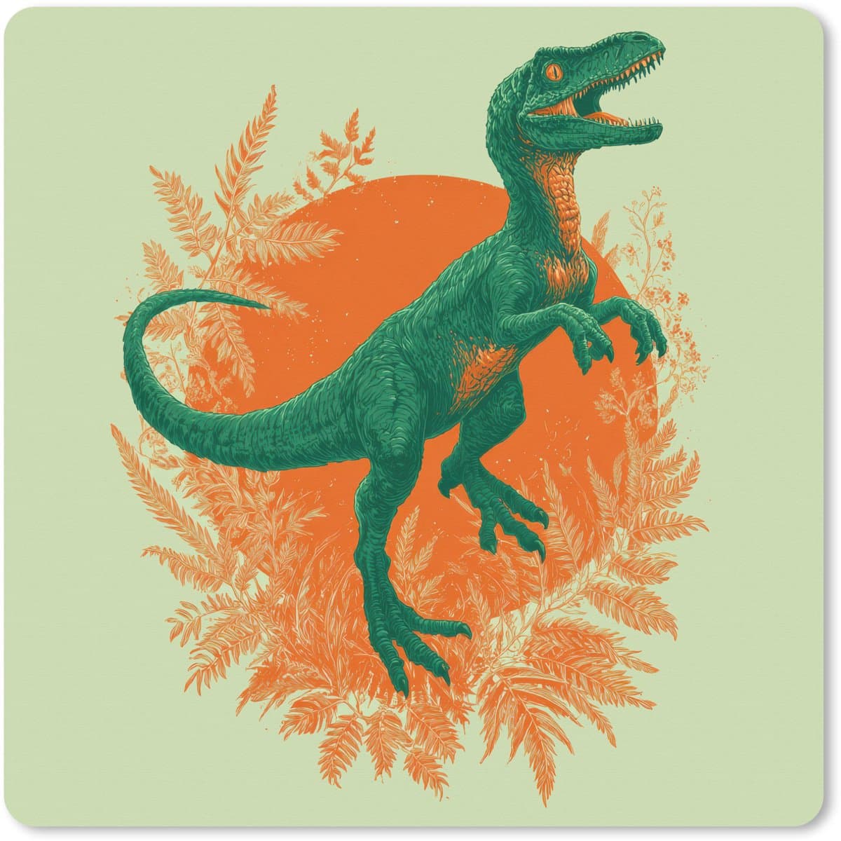 Muismat XXL 40x40 cm - Bureau onderlegger - Bureau mat Dinosaurus - Groen - Planten - Cirkel - Bureaumat - Gaming mousepad xl - Bureaulegger groot - Computer deskmat