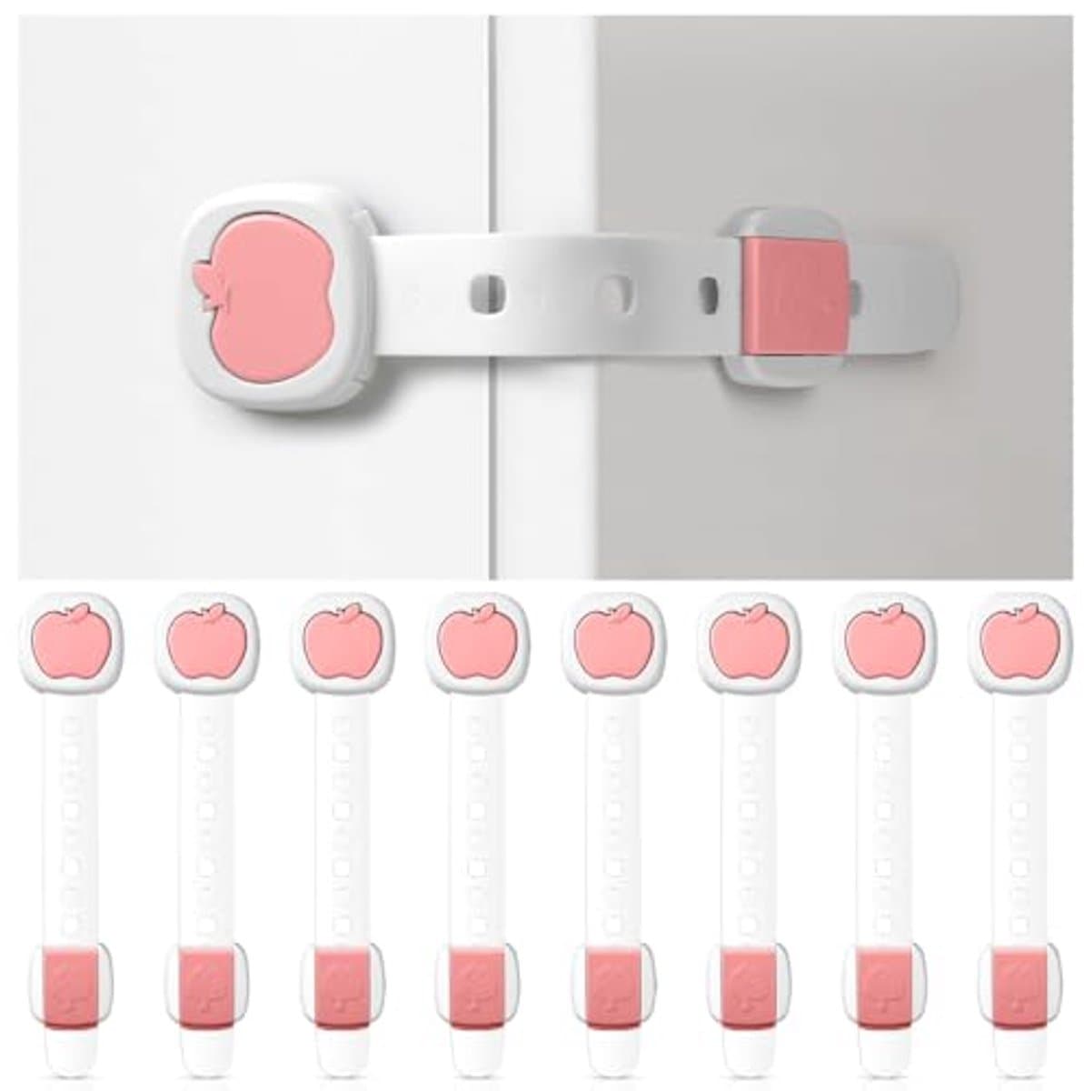 Veiligheidsloten voor Kinderen - 8 Stuks, Ideaal voor Kastjes, Lades en Koelkasten, Sterke Lijm, Geen Boren Nodig (Roze)