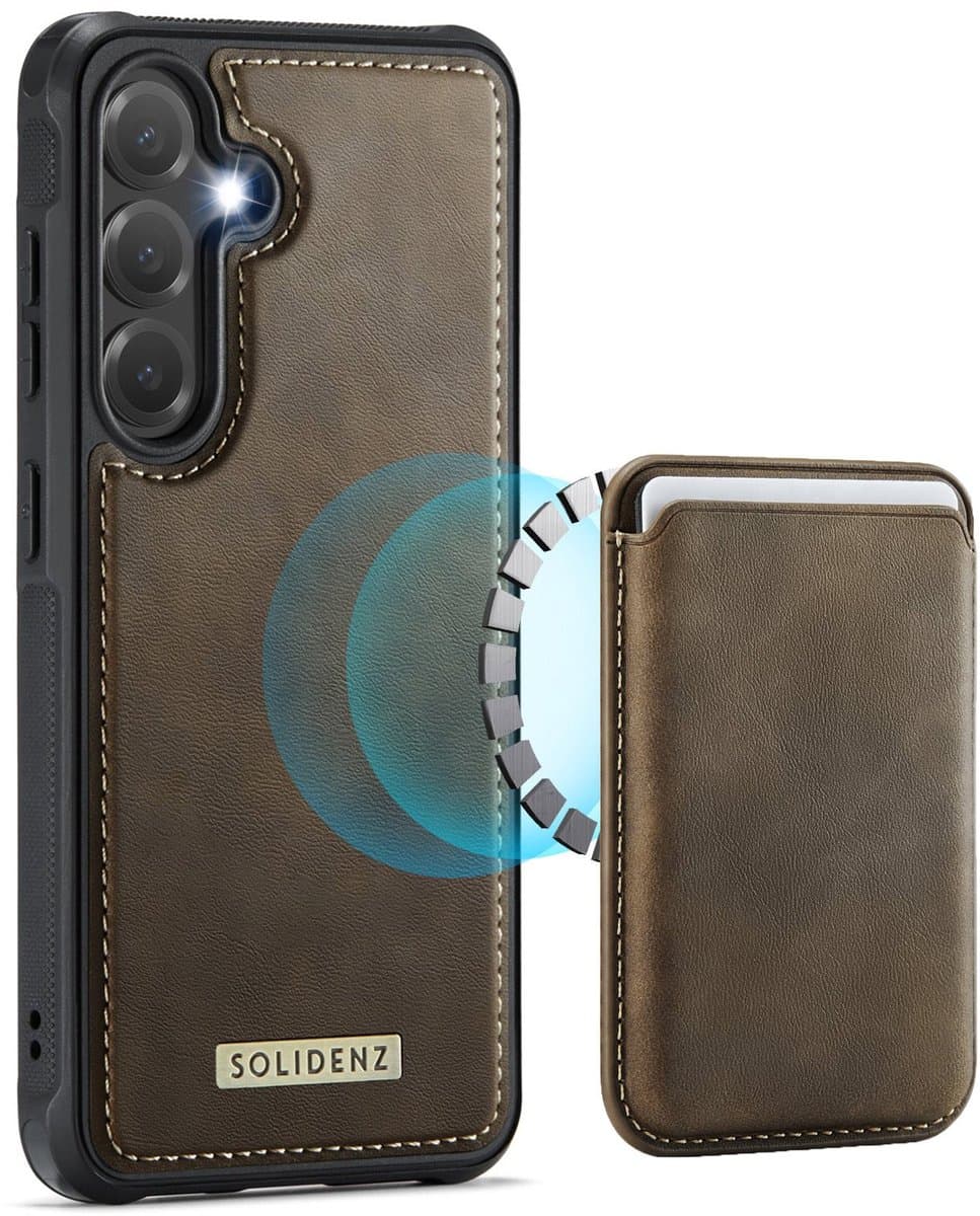 Solidenz Luxe Wallet geschikt voor Samsung Galaxy S24 FE hoesje - Magnetische Pasjeshouder - Schokbestendig - Bruin