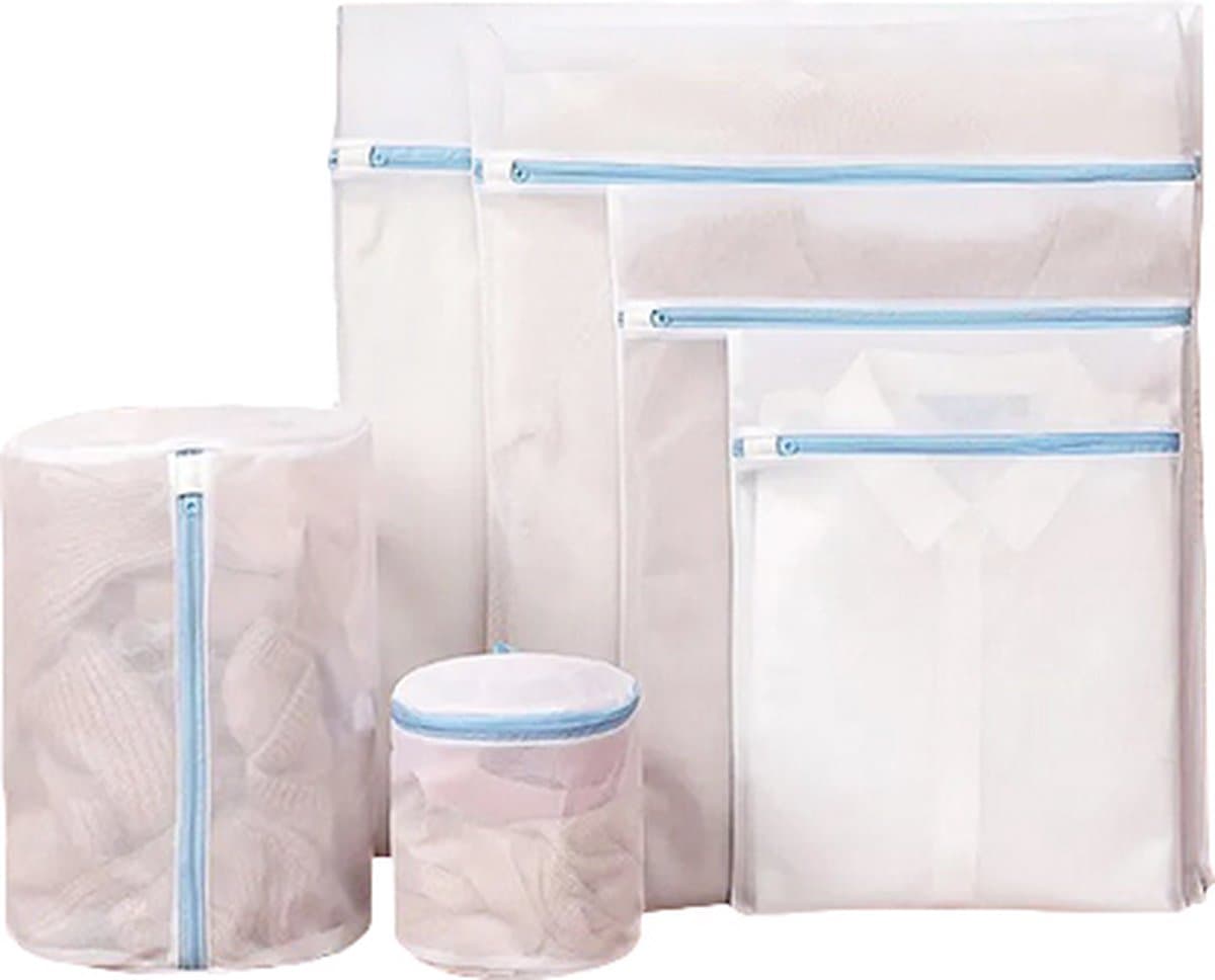 ATTREZZO® Waszak - set van 6 - diverse maten - met rits - Wit - Wasnet - Wastas - Ideaal voor lingerie - BH - kwestbare kleding