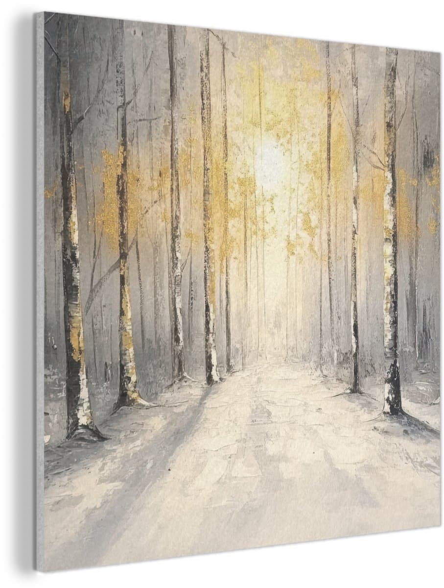 Akoestisch wandpaneel 80x80 cm - Vilt schilderij Winter - Abstract - Sneeuw - Natuur - Zon - Akoestische panelen - Geluidsdempende wanddecoratie - Geluidsisolatie woonkamer - Muurdecoratie geluidspanelen